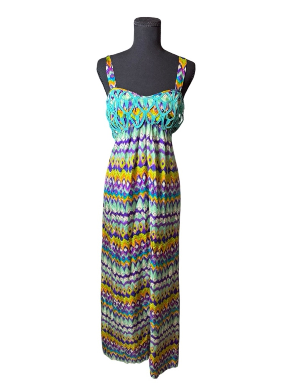 Diane Samardi Maxi Dress Womens Medium Multicolor  Ikat Crochet Boho